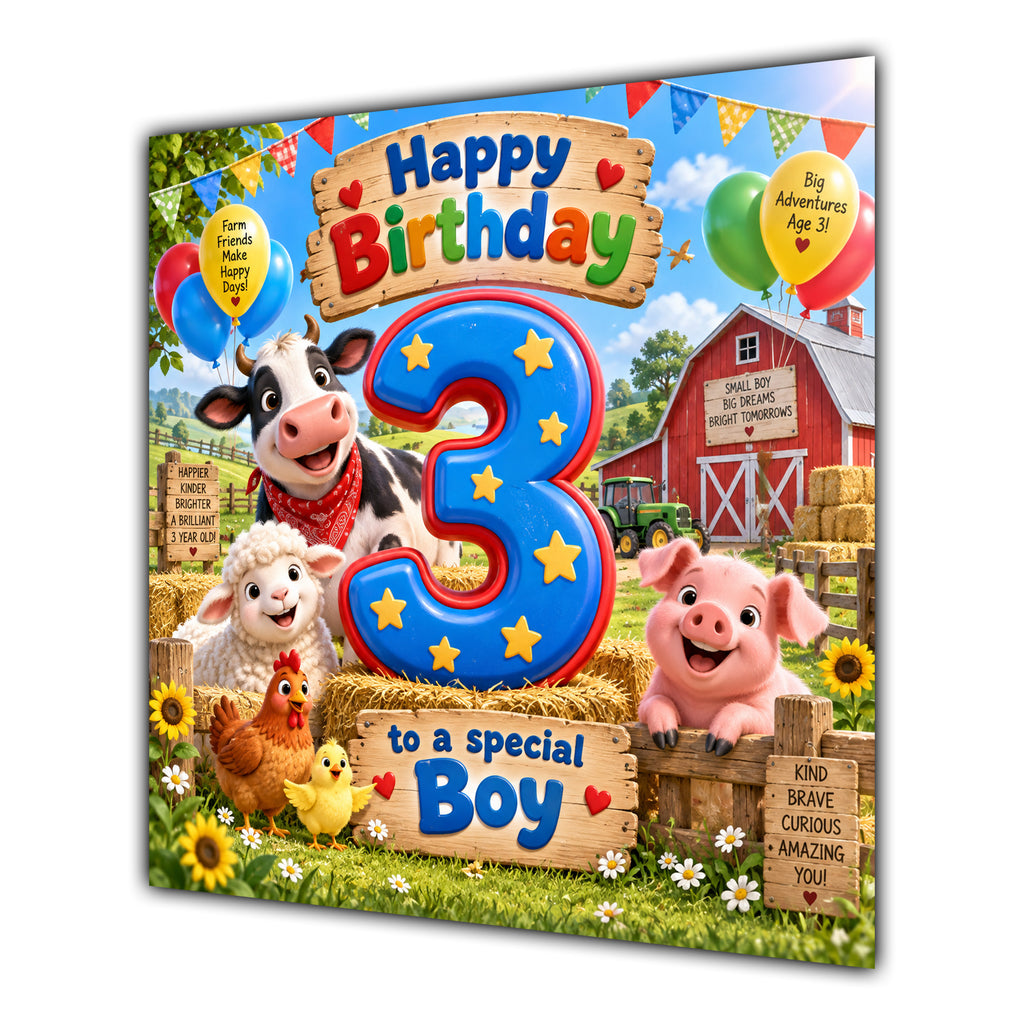 Boy 3rd Birthday Card Farm Animals Barn