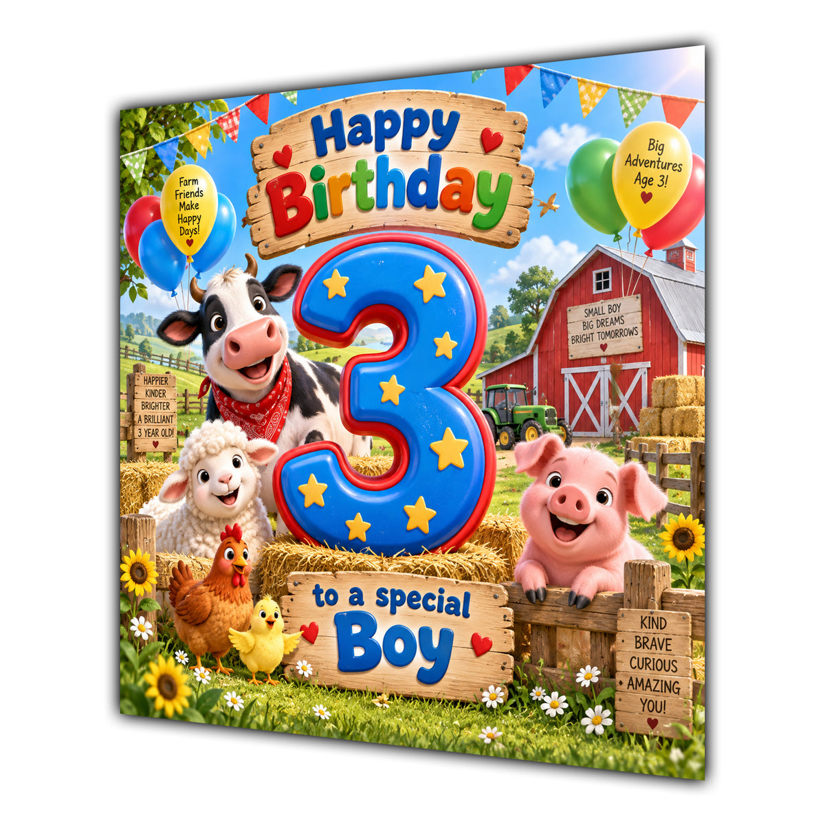 Boy 3rd Birthday Card Farm Animals Barn