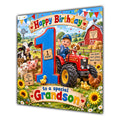 Grandson 1st Birthday Card Tractor Farm Animals