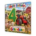 Grandson 4th Birthday Card Tractor Farm Animals