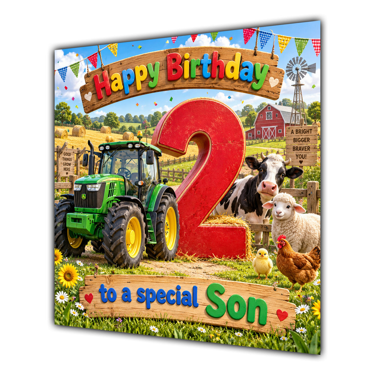 Son 2nd Birthday Card Tractor Farm Animals