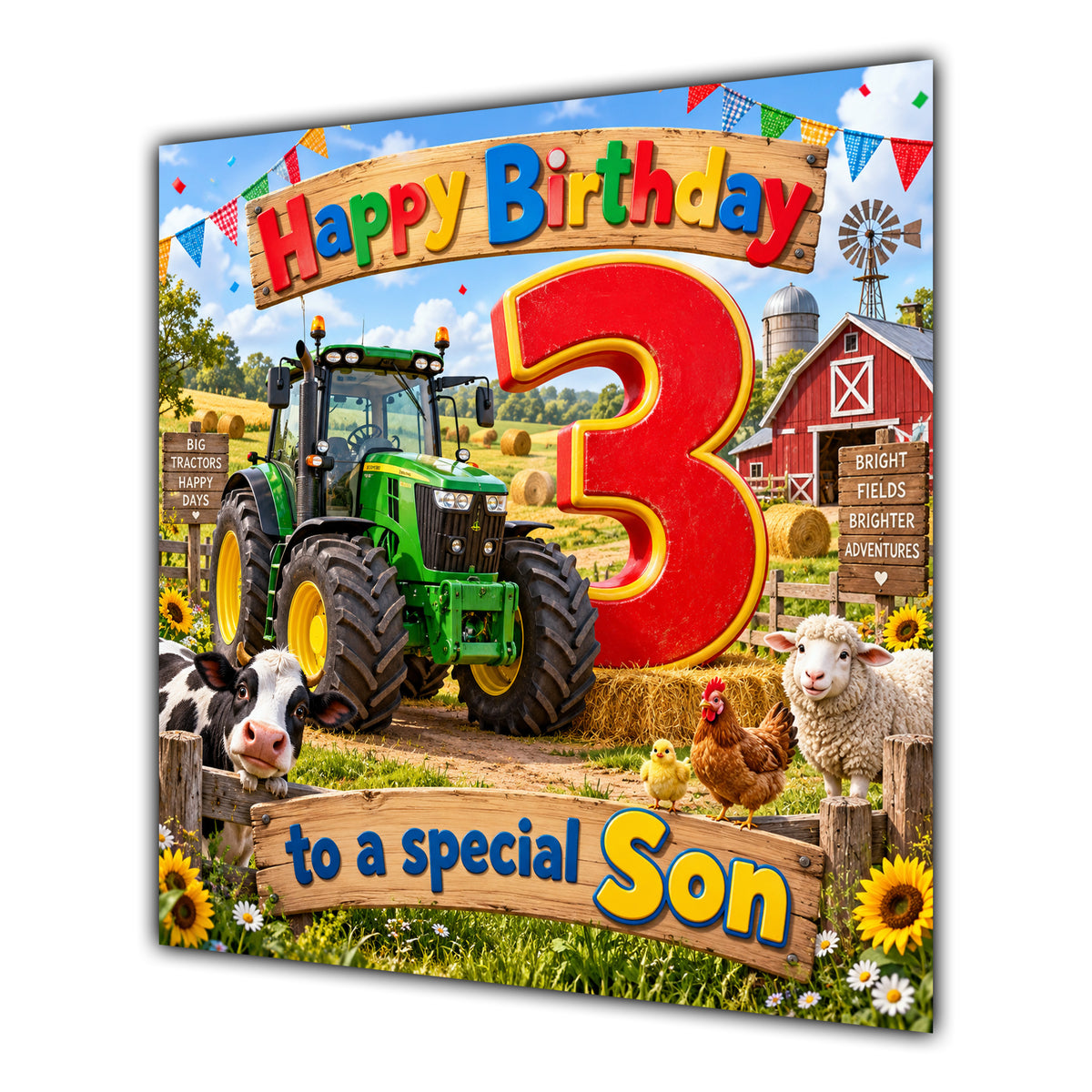 Son 3rd Birthday Card Tractor Farm Animals