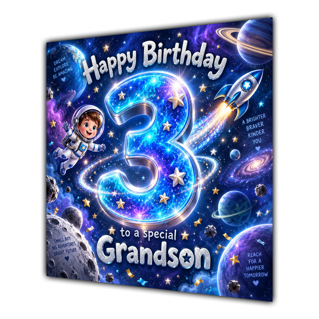Grandson 3rd Birthday Card Space Rocket Astronaut Stars