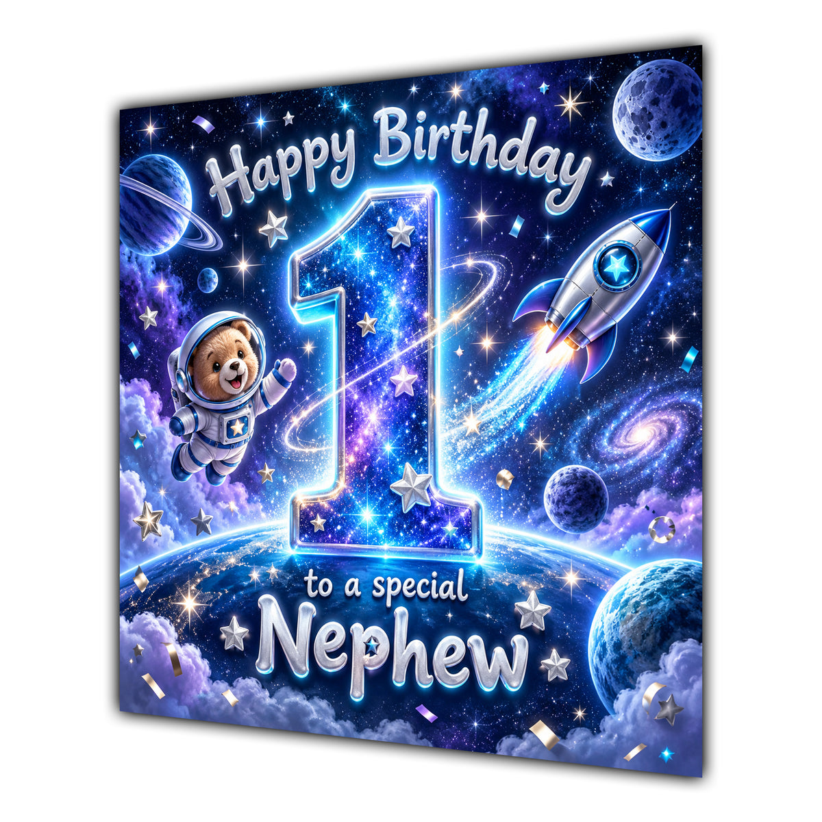 Nephew 1st Birthday Card Space Rocket Astronaut Stars