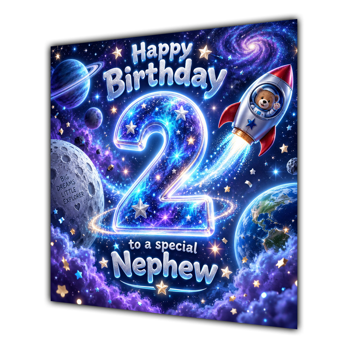 Nephew 2nd Birthday Card Space Rocket Astronaut Stars
