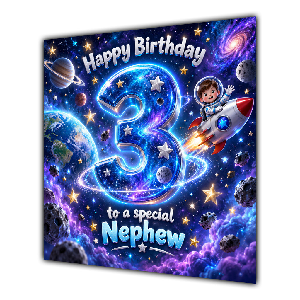 Nephew 3rd Birthday Card Space Rocket Astronaut Stars