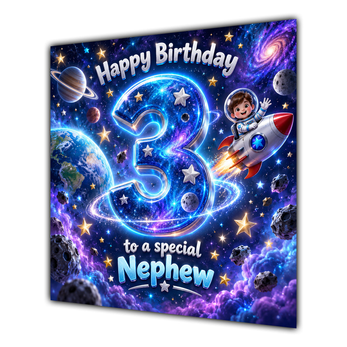 Nephew 3rd Birthday Card Space Rocket Astronaut Stars
