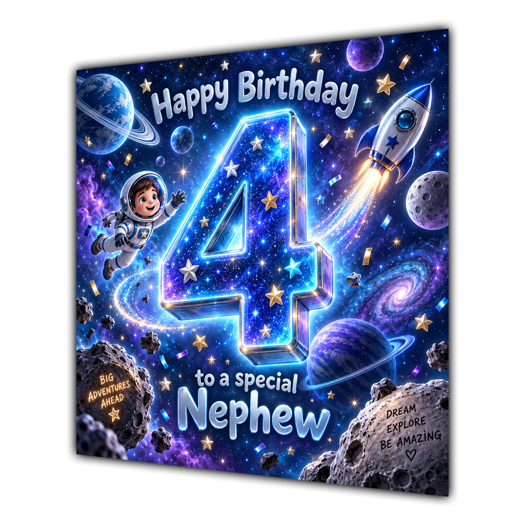 Nephew 4th Birthday Card Space Rocket Astronaut Stars