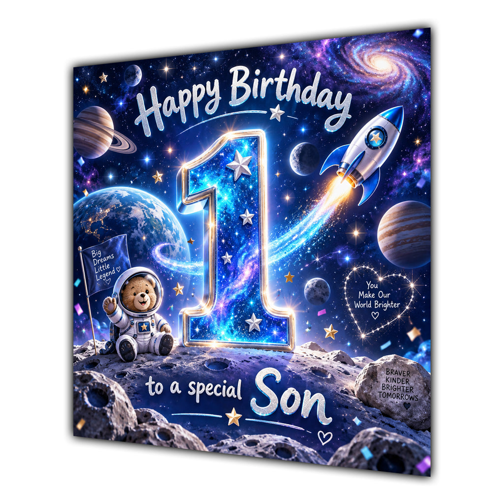 Son 1st Birthday Card Space Rocket Astronaut Stars