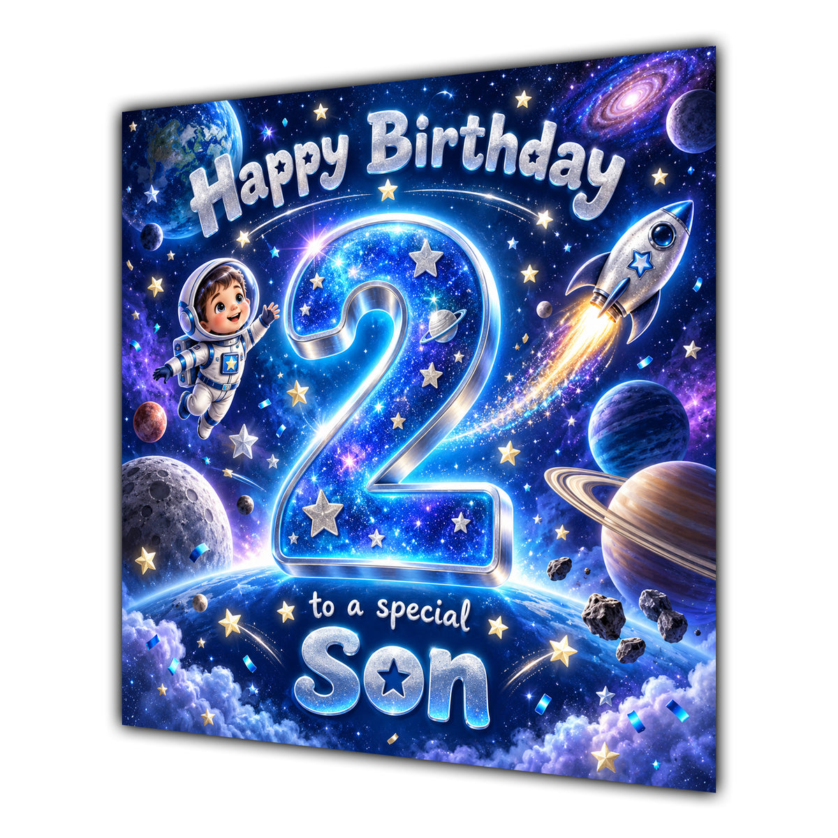 Son 2nd Birthday Card Space Rocket Astronaut Stars