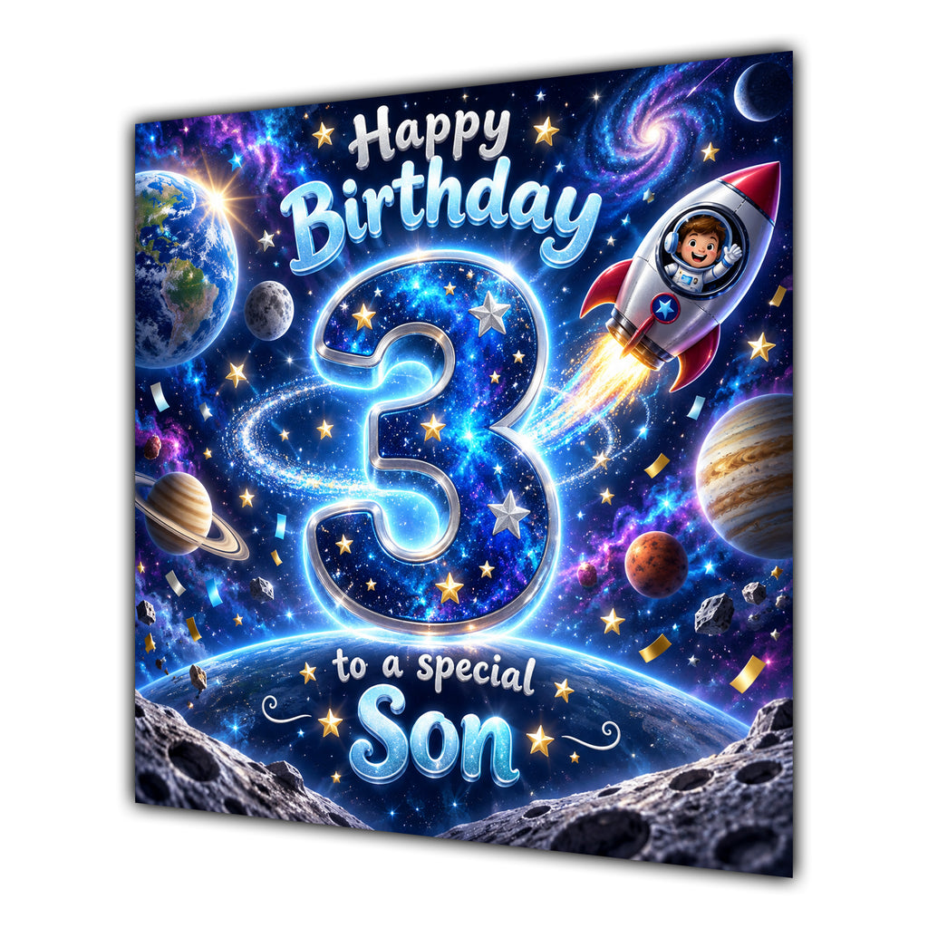 Son 3rd Birthday Card Space Rocket Astronaut Stars