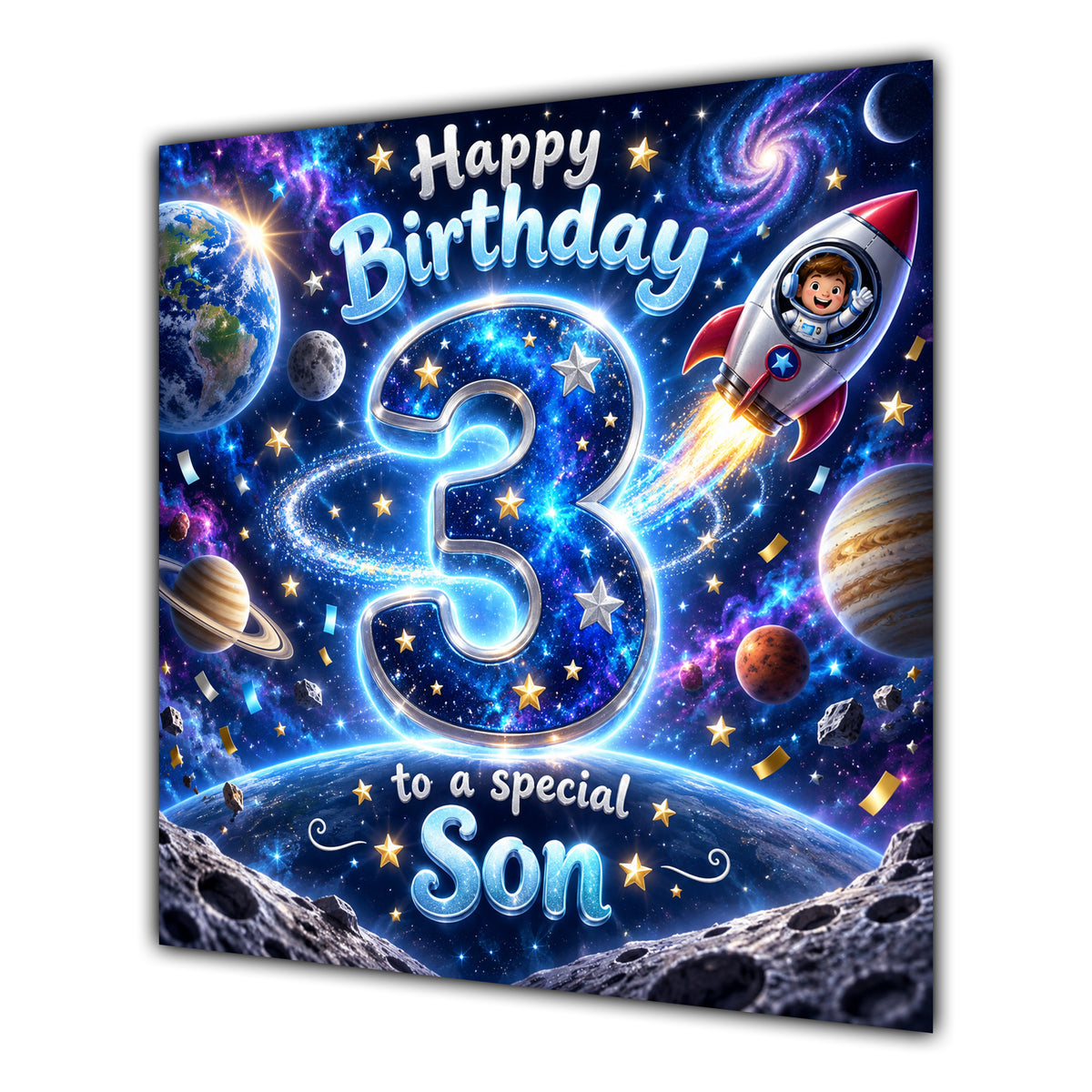 Son 3rd Birthday Card Space Rocket Astronaut Stars