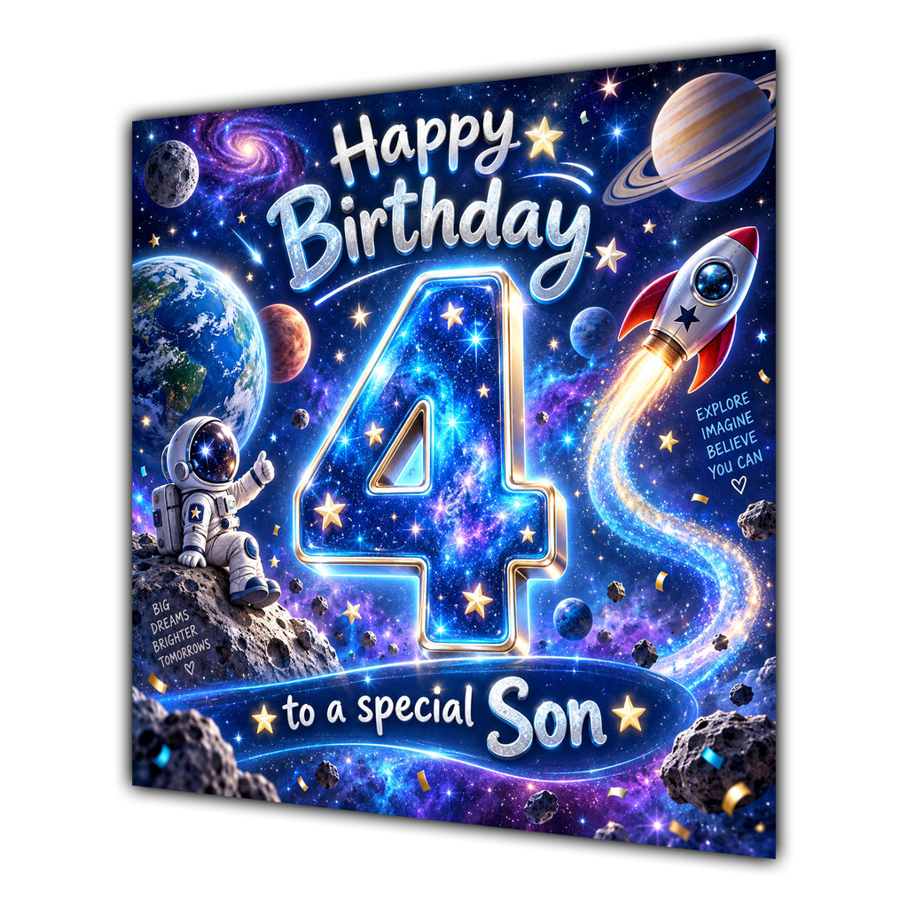 Son 4th Birthday Card Space Rocket Astronaut Stars