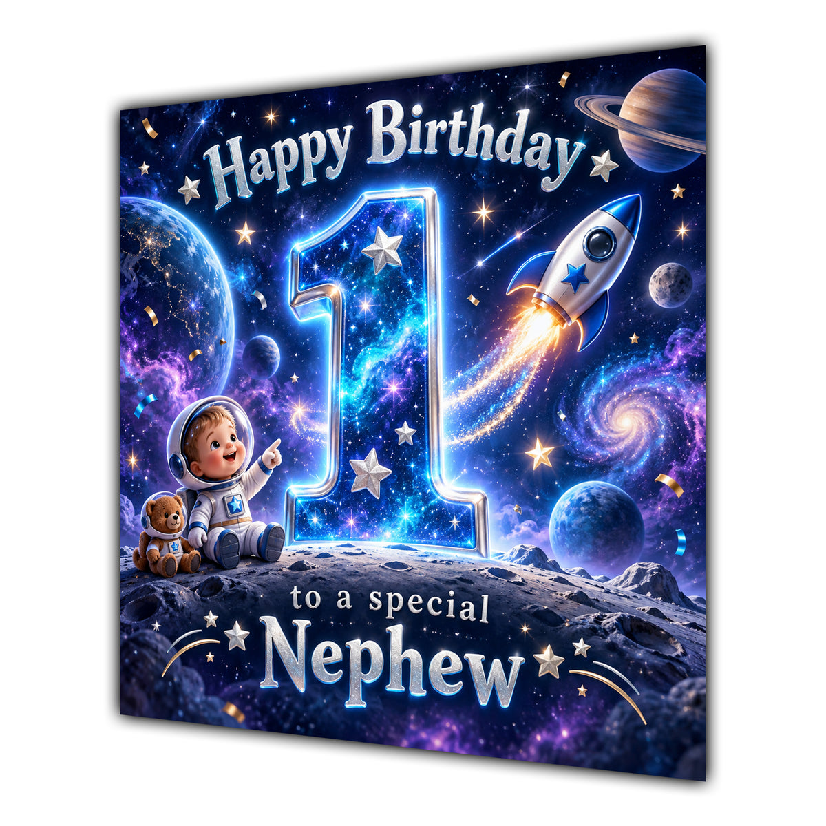 Nephew 1st Birthday Card Space Rocket Astronaut Stars