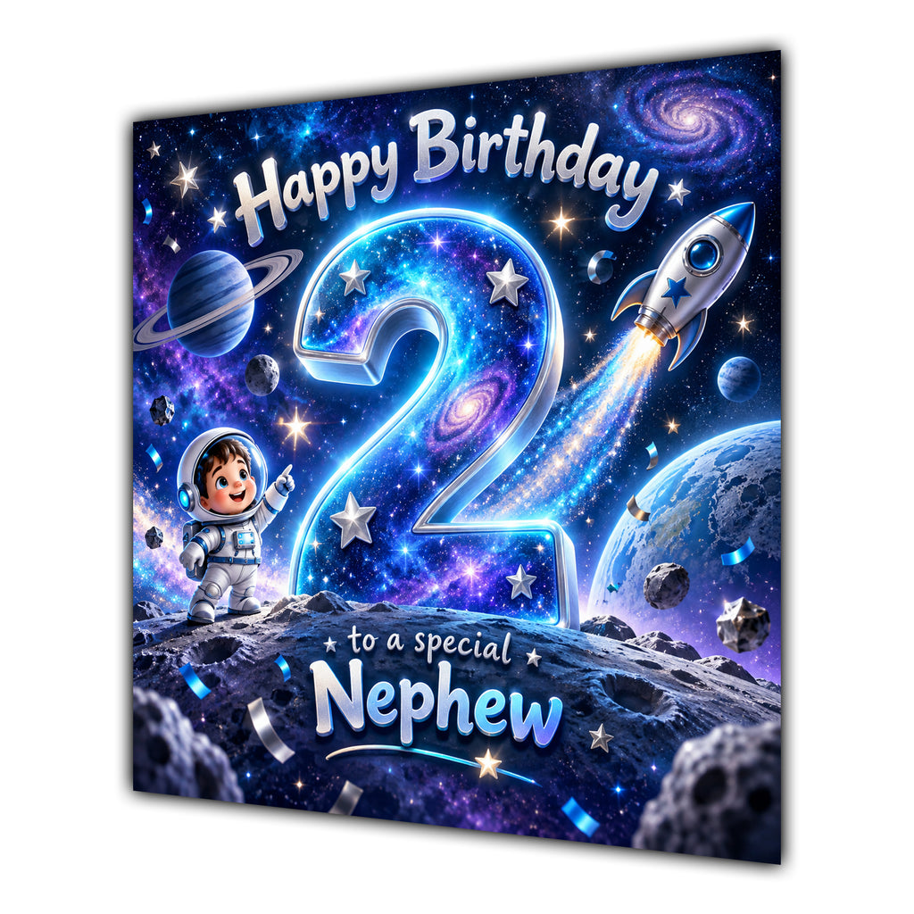 Nephew 2nd Birthday Card Space Rocket Astronaut Stars