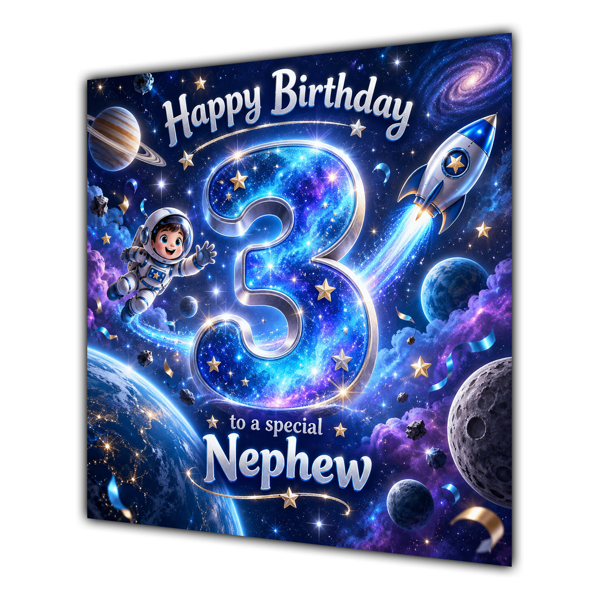 Nephew 3rd Birthday Card Space Rocket Astronaut Stars