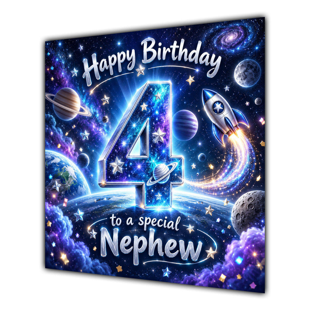 Nephew 4th Birthday Card Space Rocket Astronaut Stars