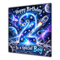 Boy 2nd Birthday Card Space Rocket Astronaut Stars