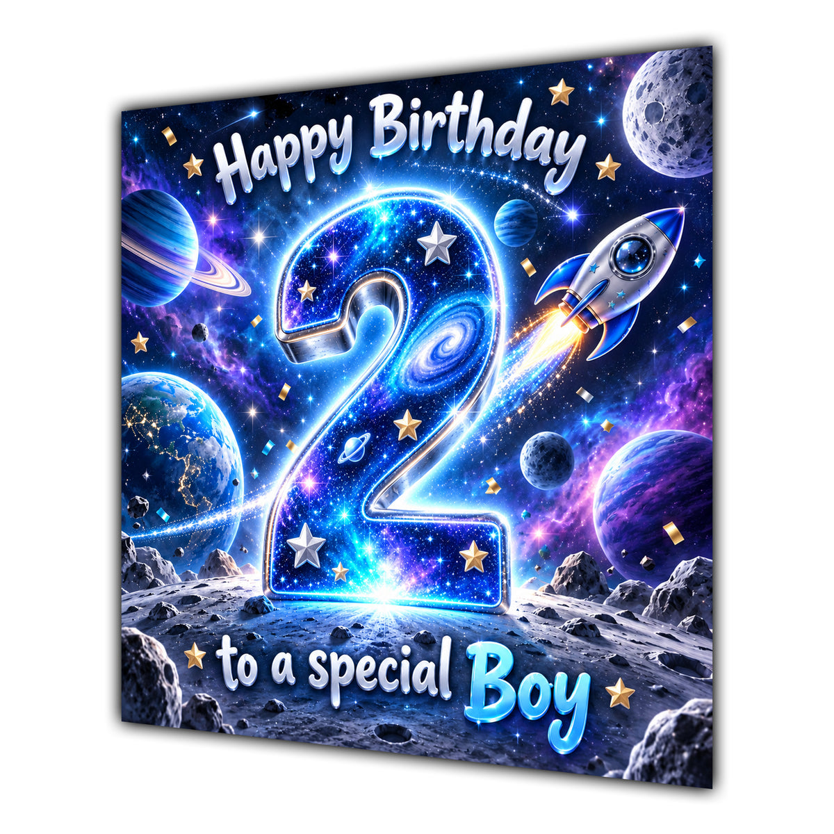 Boy 2nd Birthday Card Space Rocket Astronaut Stars