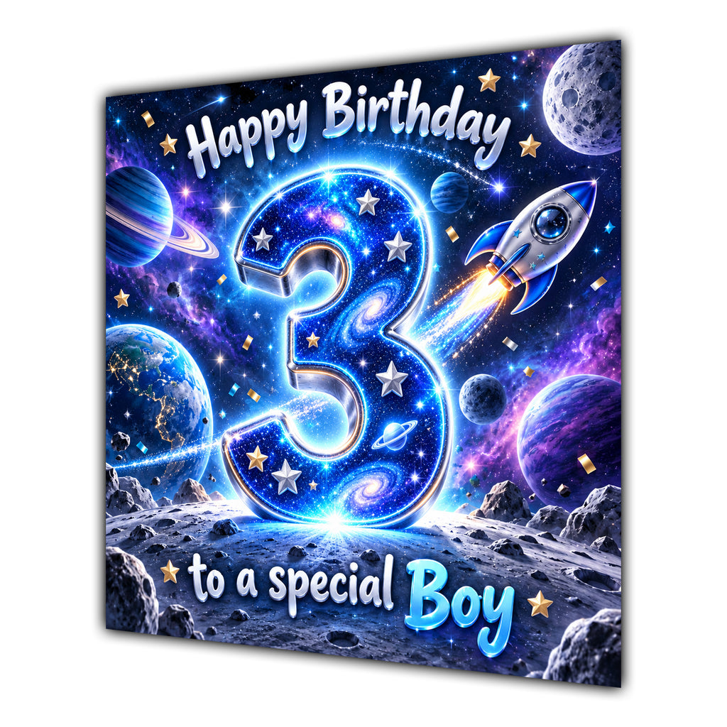 Boy 3rd Birthday Card Space Rocket Astronaut Stars