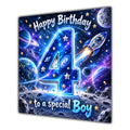 Boy 4th Birthday Card Space Rocket Astronaut Stars