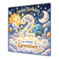 Grandson 2nd Birthday Card Sun Moon Stars Clouds