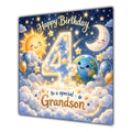 Grandson 4th Birthday Card Sun Moon Stars Clouds