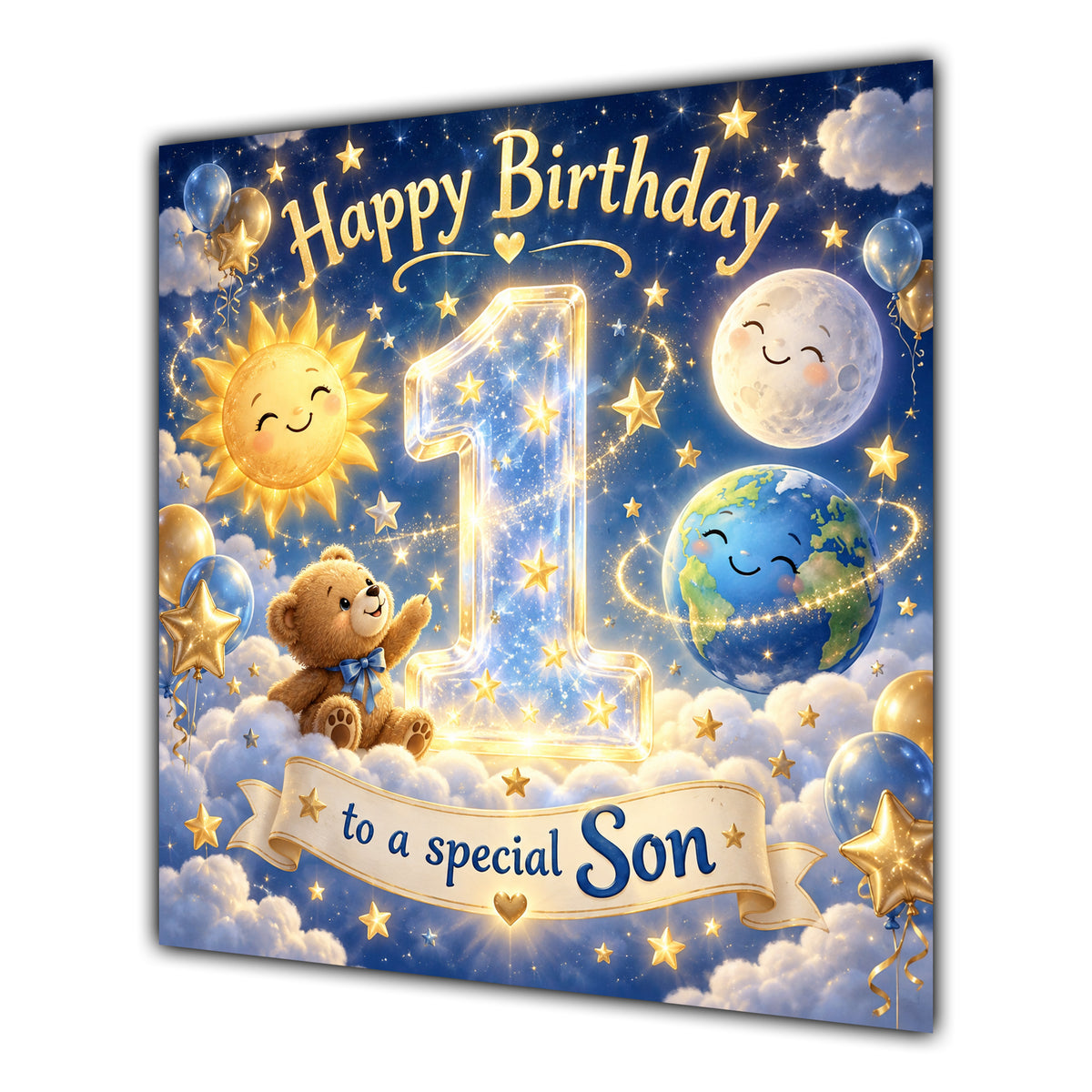 Son 1st Birthday Card Sun Moon Stars Clouds