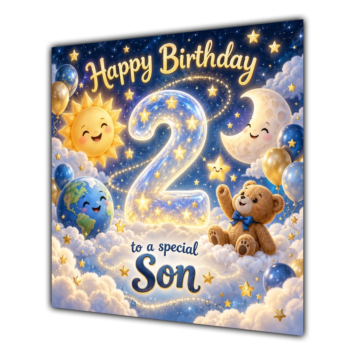 Son 2nd Birthday Card Sun Moon Stars Clouds