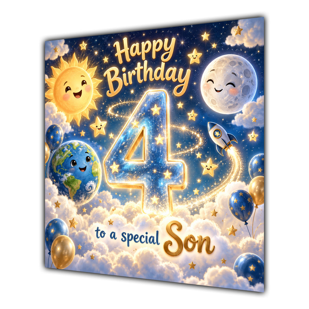 Son 4th Birthday Card Sun Moon Stars Clouds