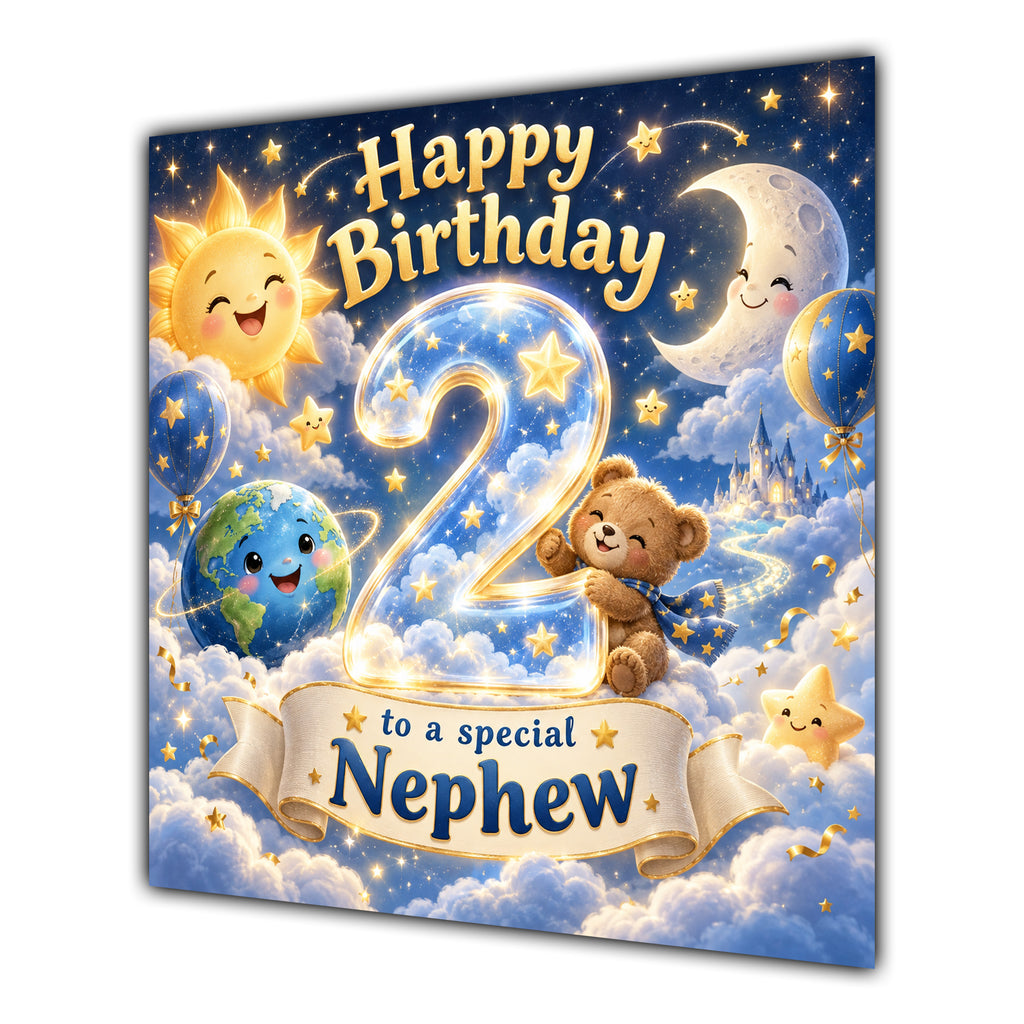 Nephew 2nd Birthday Card Sun Moon Stars Clouds