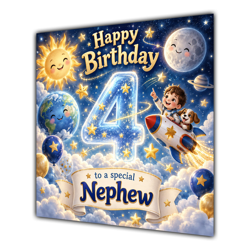 Nephew 4th Birthday Card Sun Moon Stars Clouds