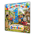 Grandson 1st Birthday Card Colourful Train Animals
