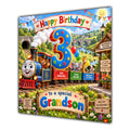 Grandson 3rd Birthday Card Colourful Train Animals