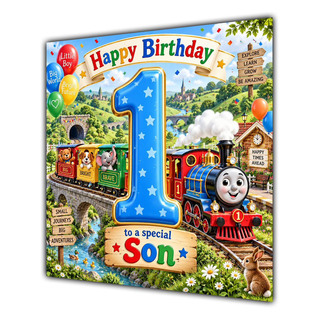 Son 1st Birthday Card Colourful Steam Train