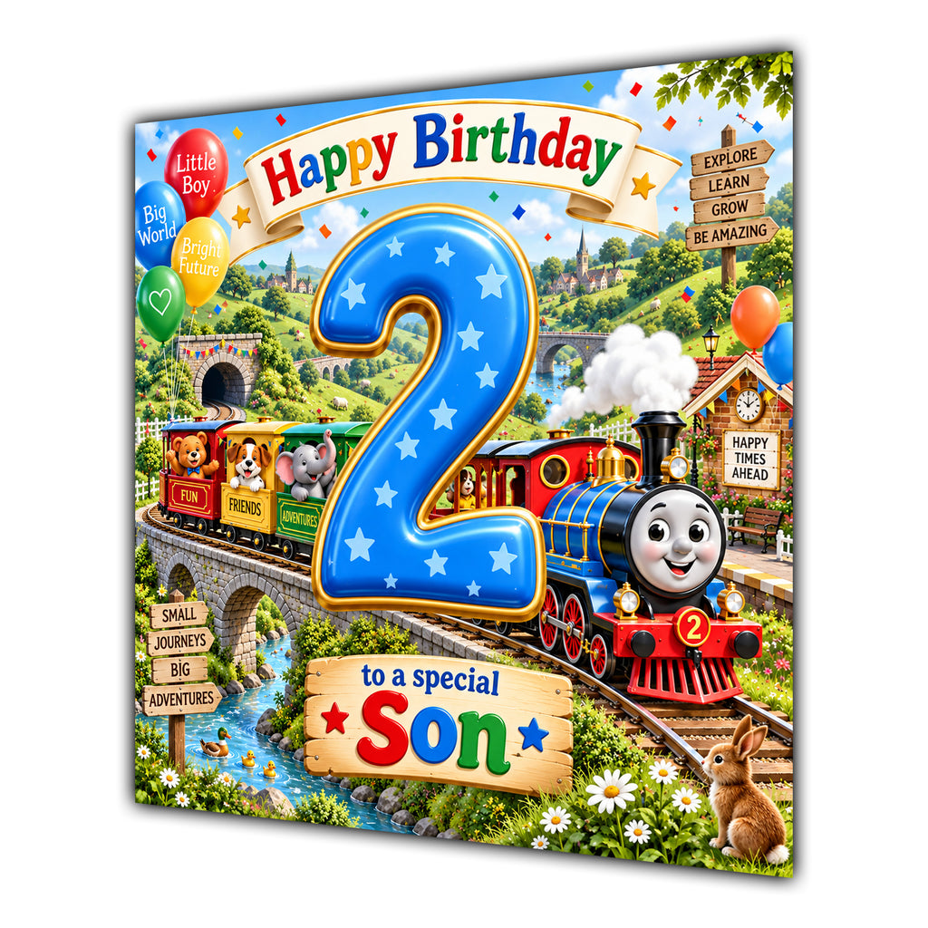 Son 2nd Birthday Card Colourful Steam Train