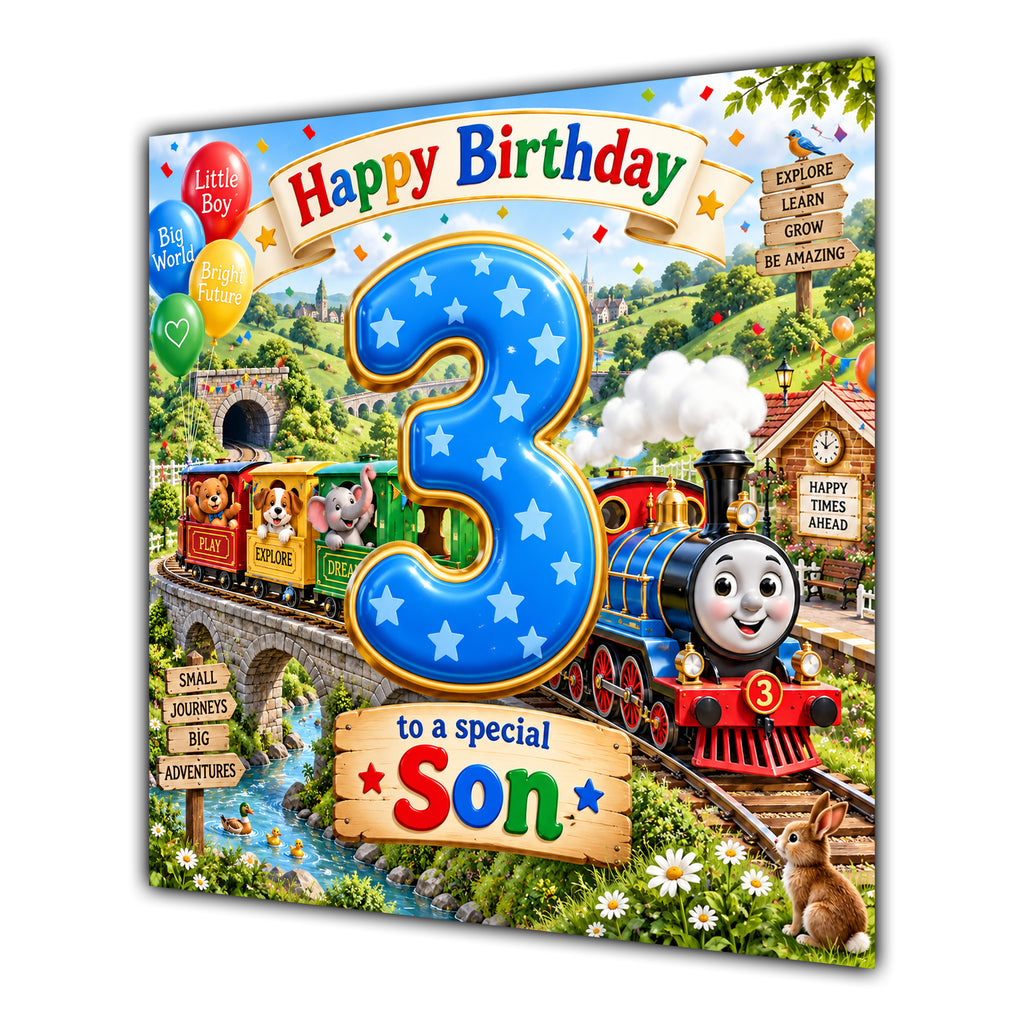 Son 3rd Birthday Card Colourful Steam Train