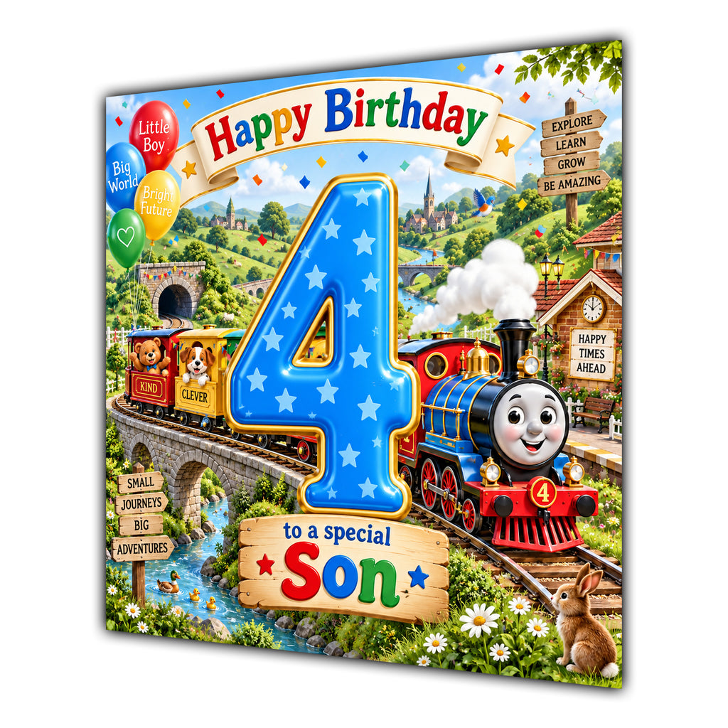 Son 4th Birthday Card Colourful Steam Train