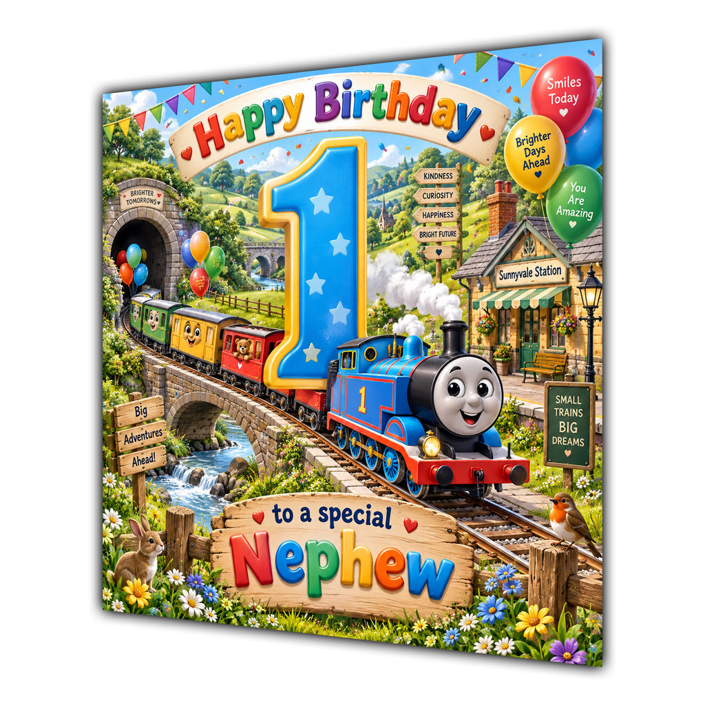 Nephew 1st Birthday Card Colourful Steam Train