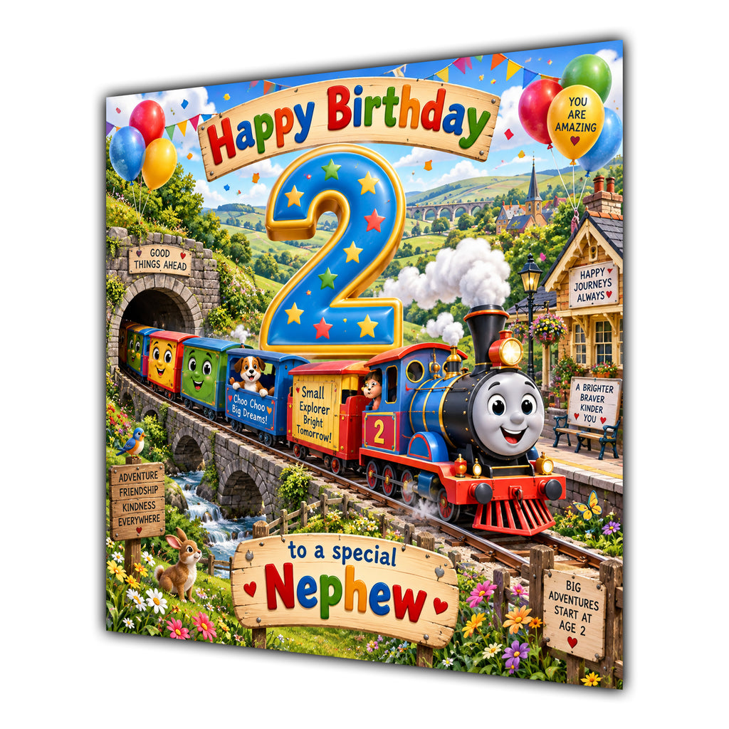 Nephew 2nd Birthday Card Colourful Steam Train
