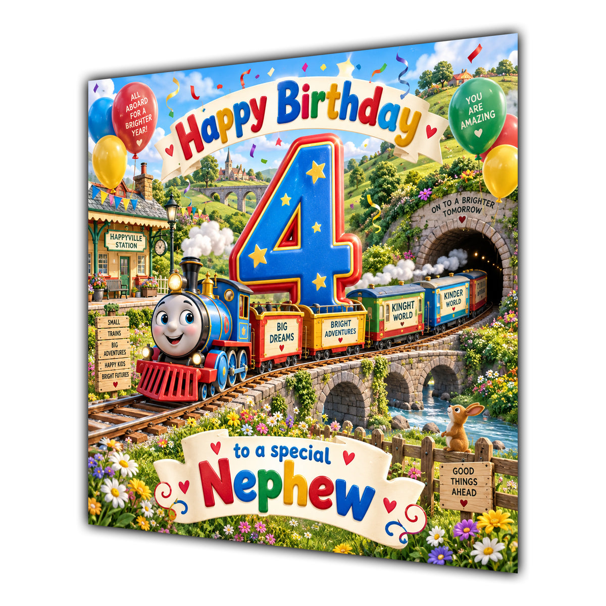 Nephew 4th Birthday Card Colourful Steam Train