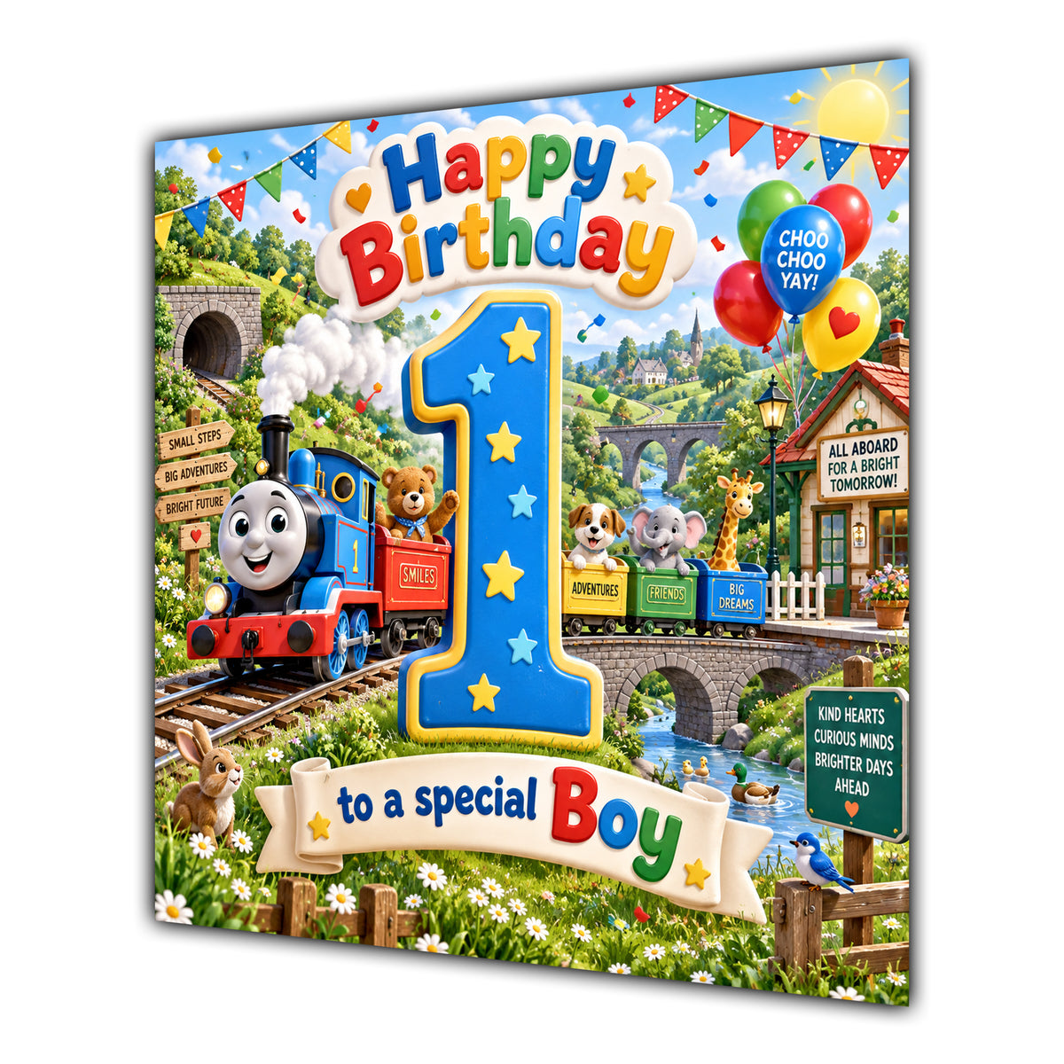 Boy 1st Birthday Card Colourful Steam Train