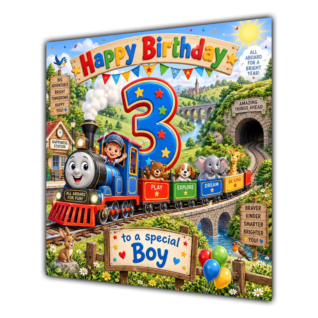 Boy 3rd Birthday Card Colourful Steam Train
