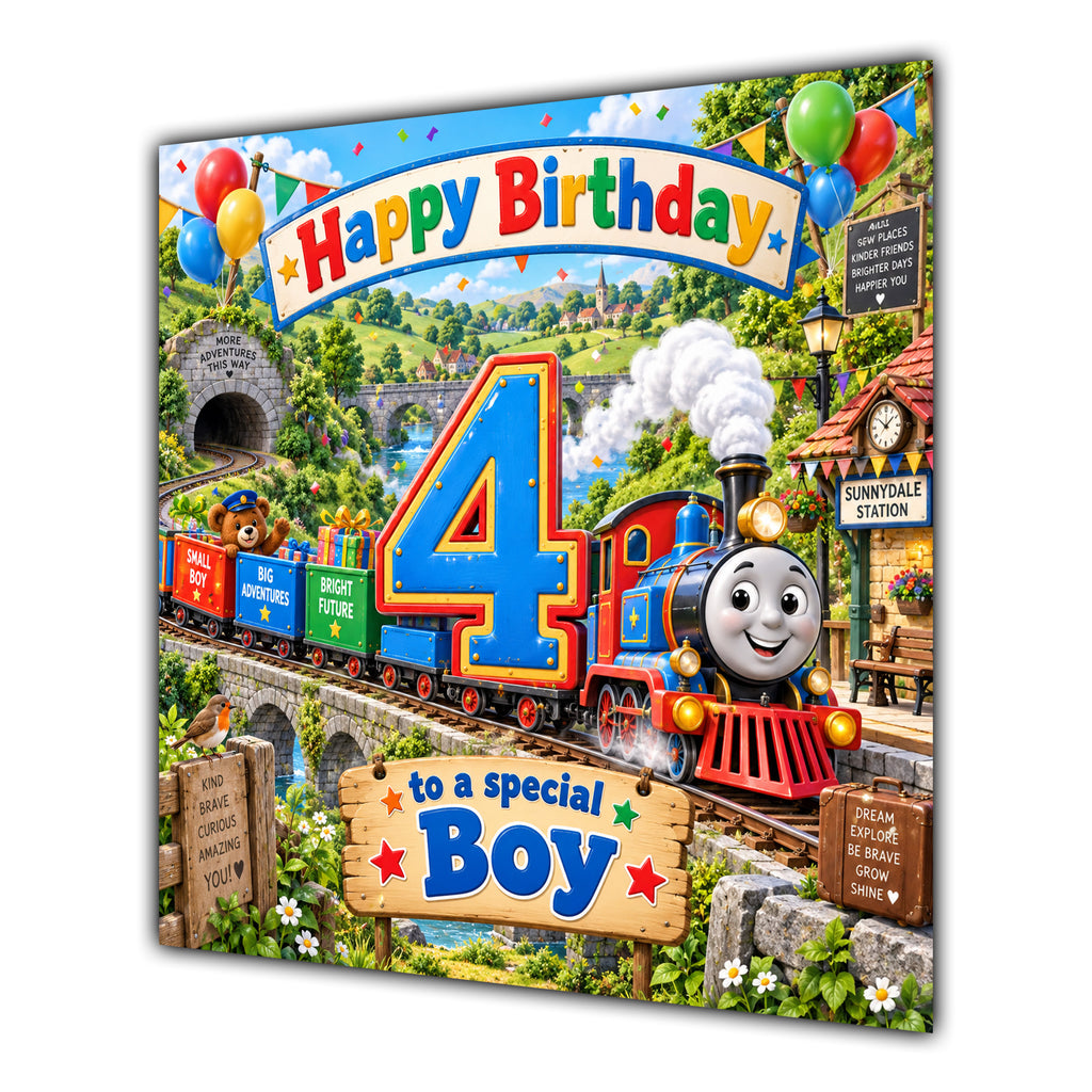 Boy 4th Birthday Card Colourful Steam Train