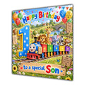 Son 1st Birthday Card Safari Animals Train