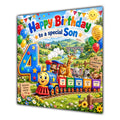 Son 4th Birthday Card Safari Animals Train