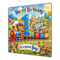 Boy 1st Birthday Card Safari Animals Train