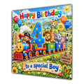 Boy 4th Birthday Card Safari Animals Train