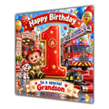 Grandson 1st Birthday Card Fire Engine Firefighter Dalmatian