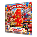 Grandson 4th Birthday Card Fire Engine Firefighter Dalmatian